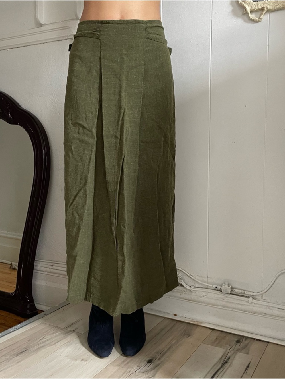Olive Green Maxi Skirt - Classic High-Waist Linen Blend